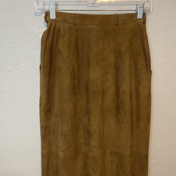 Vintage Kenneth Gordan Brown Leather Suede Pencil Maxi Skirt With Buttons Sz 4 - Picture 9 of 10
